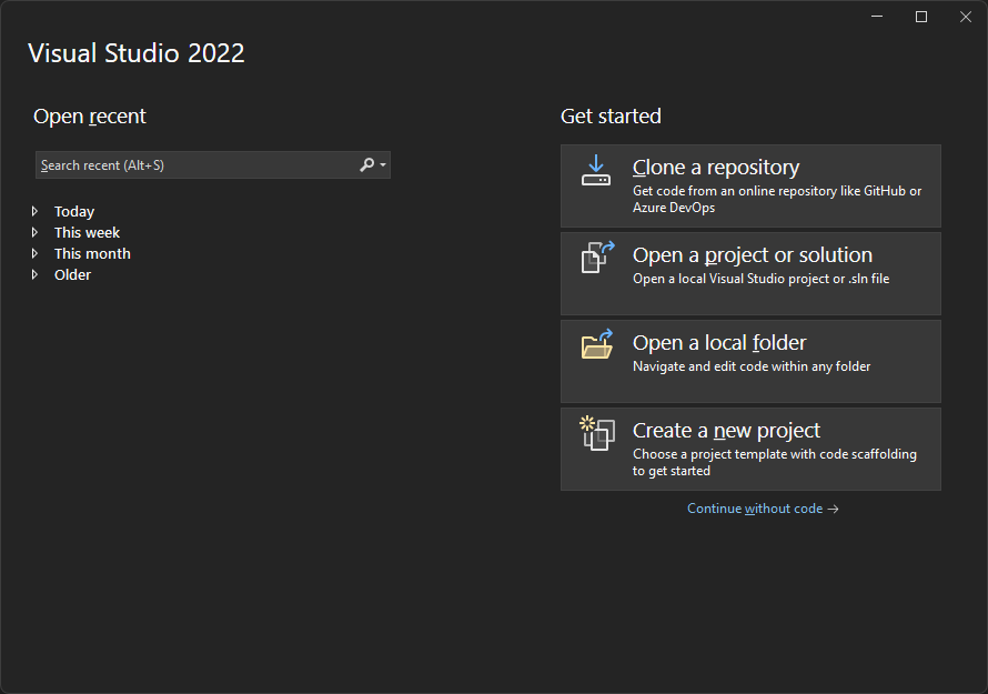 create new project in visual studio